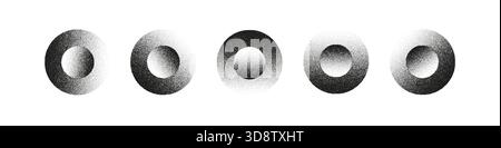 Set di forme circolari sgranate con texture a mezzitoni. Elementi arrotondati astratti per design, sfondi, sfumature, motivi retrò e minimali Illustrazione Vettoriale