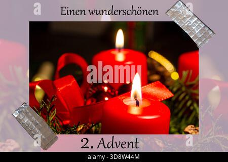 (Montaggio fotografico) adesivo foto dell'Avvento con testo EINEN WUNDERSCHÖNEN 2. AVVENTO Foto Stock