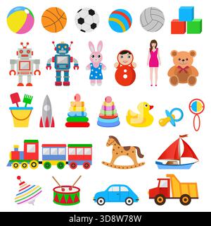 illustrazione bambini set di giocattoli su sfondo bianco Illustrazione Vettoriale