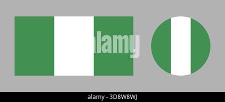 Flag of Nigeria round, rectangular icons set. National Nigeria flag badge. Nigerian flag rectangle, circle button, background. Nigeria flag banner Illustrazione Vettoriale