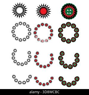 Elegante collezione geometrica di forme a cerchio con motivi astratti, motivi decorativi rotondi, anelli ornamentali moderni e artistici simmetrici. Illustrazione Vettoriale