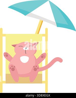 Riposo gatto sul vettore della spiaggia, icona del tempo di relax Illustrazione Vettoriale
