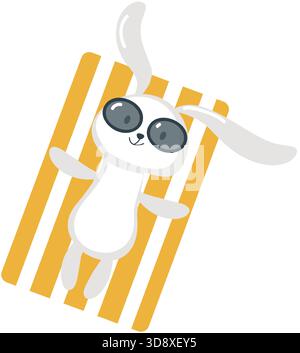 Coniglio sull'icona dell'animale kawaii vettoriale della spiaggia estiva Illustrazione Vettoriale