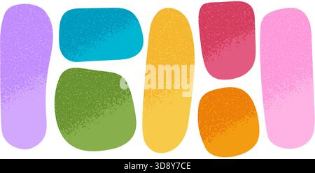 Set di graziose forme organiche con texture granulosa. Modelli di etichette, etichette o bolle di quotazione isolati su sfondo bianco. Forme geometriche asimmetriche in stile doodle. Illustrazione piatta vettoriale. Illustrazione Vettoriale