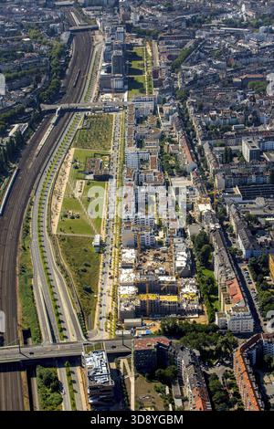 Sviluppo residenziale su Marc-Chagall-Strasse, Maurice-Ravel-Park, Duesseldorf, Renania settentrionale-Vestfalia, Germania, Germania, GERMANIA, Europa, vista aerea Foto Stock