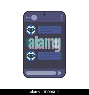 Illustrazione di Flat Vector conversazione chatbot sullo smartphone Illustrazione Vettoriale
