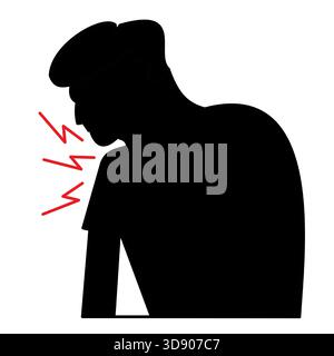 uomo che soffre di mal di spalla articolare problema muscolare silhouette Illustrazione Vettoriale