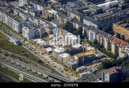 Sviluppo residenziale su Marc-Chagall-Strasse, Maurice-Ravel-Park, Duesseldorf, Renania settentrionale-Vestfalia, Germania, Germania, GERMANIA, Europa, vista aerea Foto Stock