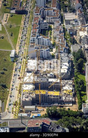 Sviluppo residenziale su Marc-Chagall-Strasse, Maurice-Ravel-Park, Duesseldorf, Renania settentrionale-Vestfalia, Germania, Germania, GERMANIA, Europa, vista aerea Foto Stock