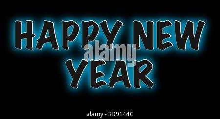 Neon brillante FELICE ANNO NUOVO testo. Illustrazione vettoriale. Illustrazione Vettoriale