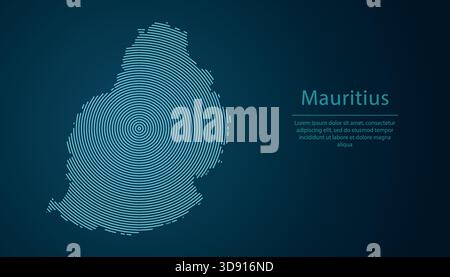 Mappa del contorno Mauritius riempita con cerchi concentrici su sfondo a gradiente scuro Illustrazione Vettoriale