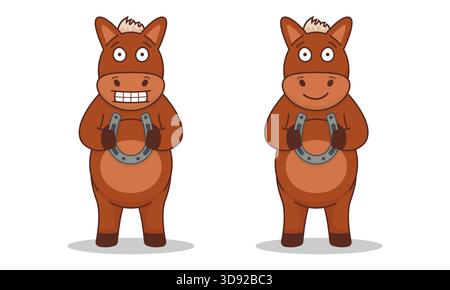 Cartoni animati che reggono il ferro di cavallo Illustrazione Vettoriale