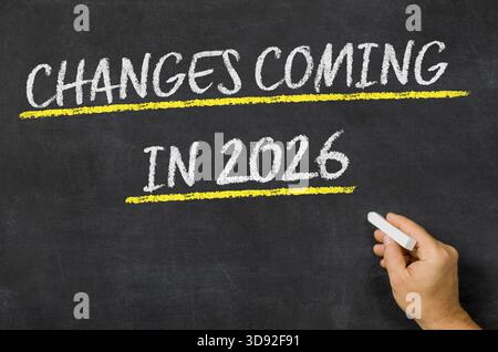 Cambiamenti in arrivo nel 2026 scritti su una lavagna Foto Stock