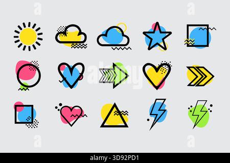 Forme geometriche astratte divertenti e colorate per elementi di design grafico Illustrazione Vettoriale