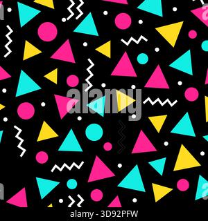 Design geometrico retrò con forme colorate su sfondo nero Illustrazione Vettoriale