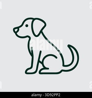 Semplice disegno in line art di un cane seduto con un design pazientemente isolato Illustrazione Vettoriale