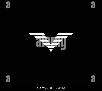 Design con logo V astratto con aspetto alato o piuma su sfondo nero Illustrazione Vettoriale