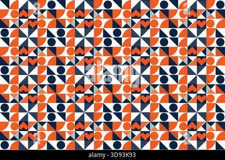 Moderno motivo geometrico di superficie caratterizzato da cerchi triangoli e linee con una palette minimale e audace layout vettoriale liscio ideale per un re astratto senza cuciture Illustrazione Vettoriale