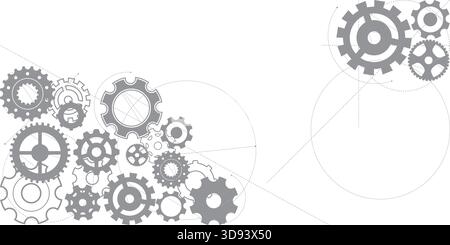 Gear Blueprint costruzione di meccanismi tecnici progettazione di modelli industriali di ruote di sfondo. Questo vettore è progettato con flusso e armonia. Una pulita Illustrazione Vettoriale
