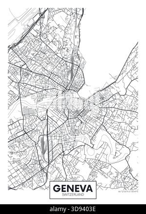 Mappa della città Ginevra, progettazione dettagliata di poster vettoriali di viaggio urbanistica Illustrazione Vettoriale