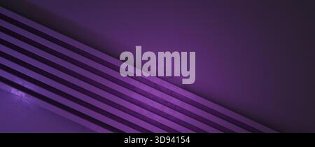 Rendering 3D astratto di linee architettoniche diagonali e una superficie liscia in viola profondo e testurizzato. Questo sfondo minimalista e di grande formato utilizza un Foto Stock