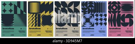 Poster colorato e alla moda, grafica astratta a composizione geometrica in stile Y2K, forme semplici vettoriali rave art modernismo e. Illustrazione Vettoriale