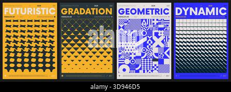 Collezione di opere d'arte astratte moderne, poster minimalisti vettoriali con forme geometriche, grafica ispirata allo stile brutale, audace estetica futuristica Y2K Illustrazione Vettoriale