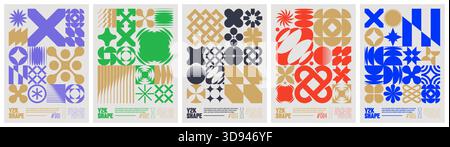 Forma Y2K composizione geometrica astratta in stile brutale, poster minimalistici vettoriali con figure di base silhouette, eleme grafica futuristica retrò Illustrazione Vettoriale