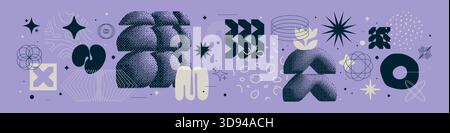 Collezione universale di forme geometriche brillanti e audaci, elementi astratti minimalisti bizzarri e brutali, elementi grafici estetici Vector y2k Illustrazione Vettoriale