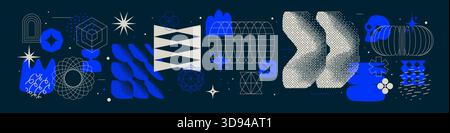 Collezione universale di forme geometriche brillanti e audaci, elementi minimalisti bizzarri e brutali astratti, Vector y2k Exterior gra Illustrazione Vettoriale