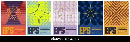 Composizioni geometriche postmoderne con ornamento astratto nell'estetica brutale, colorato vettoriale alla moda semplice motivo a mosaico modernista, arte moderna Illustrazione Vettoriale