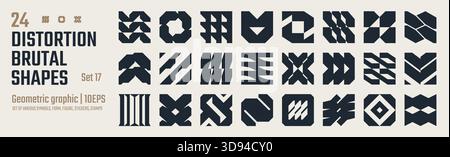 Elementi grafici geometrici astratti postmoderni, effetto vetro di rifrazione e distorsione di varie forme, forme vettoriali brutaliste, design retrò alla moda Illustrazione Vettoriale