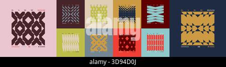 Kit di composizioni geometriche postmoderne con forme astratte nell'estetica brutale, mosaico di figure brutali, elemento futuristico retrò dai colori alla moda Illustrazione Vettoriale