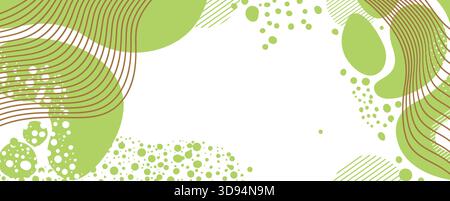 Sfondo artistico con forme ondulate disegnate a mano con morbide forme ondulate e contorni neri astratti disegnati a mano. Sfondo semplice astratto con macchie verdi Illustrazione Vettoriale