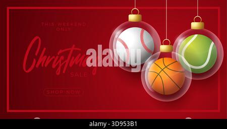 Vendita natalizia illustrazione vettoriale con palline sportive negli ornamenti natalizi Acquista ora... Illustrazione Vettoriale