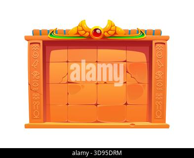 Cornice di gioco dell'antico Egitto o tabellone in pietra egiziana antico, elemento interfaccia grafica vettoriale dei cartoni animati. Parete in pietra egiziana della piramide del faraone o tomba con iscrizione geroglifici egiziani arcade menu di gioco Illustrazione Vettoriale