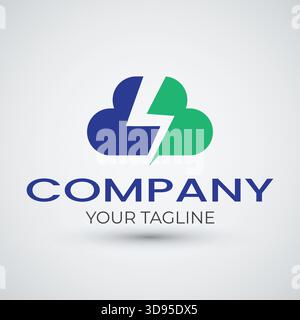 Temporale con icona del logo cloud disegno grafico vettoriale Illustrazione Vettoriale