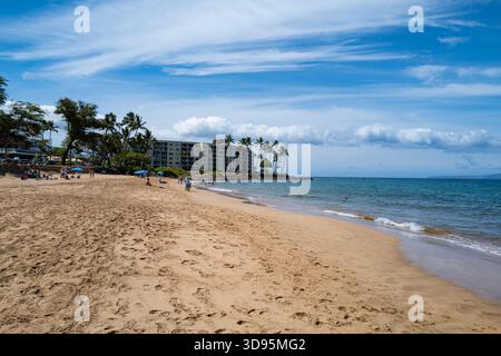Vista della spiaggia di Kamaole i a sud di Maui, guardando a sud. Foto Stock