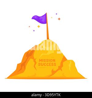 Icona bandiera sulla cima della montagna Illustrazione Vettoriale