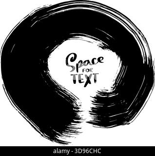 Striscione circolare con pennello a secco per inchiostro nero disegnato a mano Illustrazione Vettoriale