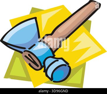 Illustrazione di un'ascia con testa blu e manico marrone in stile cartone animato Illustrazione Vettoriale