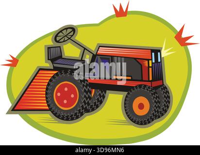 Composizione isometrica della macchina agricola, illustrazione del vettore del trattore Illustrazione Vettoriale