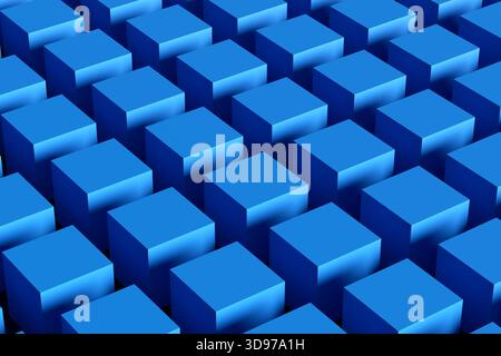 Pattern ripetitivo con cubi blu che formano un'accattivante superficie tridimensionale con un design moderno e geometrico Foto Stock