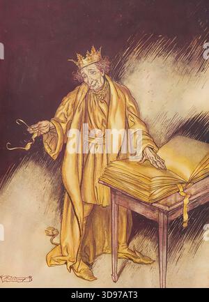 Arthur Rackham - il libro delle meraviglie - Re Midas trasforma un libro in oro Foto Stock