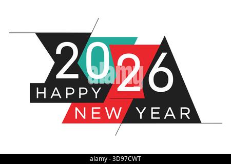 Felice anno nuovo 2026 Modern Geometric Design Greeting celebrazione futuro Illustrazione Vettoriale
