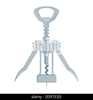 Apribottiglie a cavatappi in stile piatto su sfondo bianco Illustrazione Vettoriale