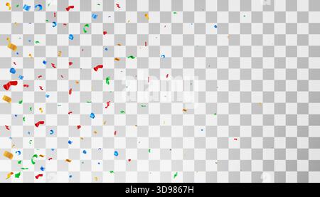 Coriandoli colorati che cadono con nastri 3d. Illustrazione Vettoriale