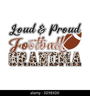 Football Gigi stampa leopardo con calcio marrone, design tipografico della nonna sportiva alla moda per t shirt, felpe con cappuccio, tazze, de Illustrazione Vettoriale