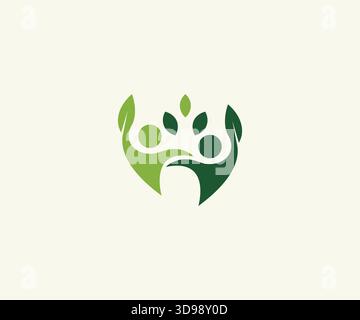 Icona ecologica con logo a foglia umana, stile di vita sano Logo organico uomo a foglia Illustrazione Vettoriale