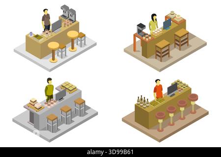 Contatore a barre isometrico illustrato in vettore su sfondo bianco Illustrazione Vettoriale